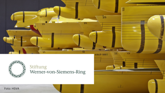 Foto verschiedener Modelllager. Links weißer Kasten mit Wort-Bild-Marke Werner-von-Siemens-Ring.