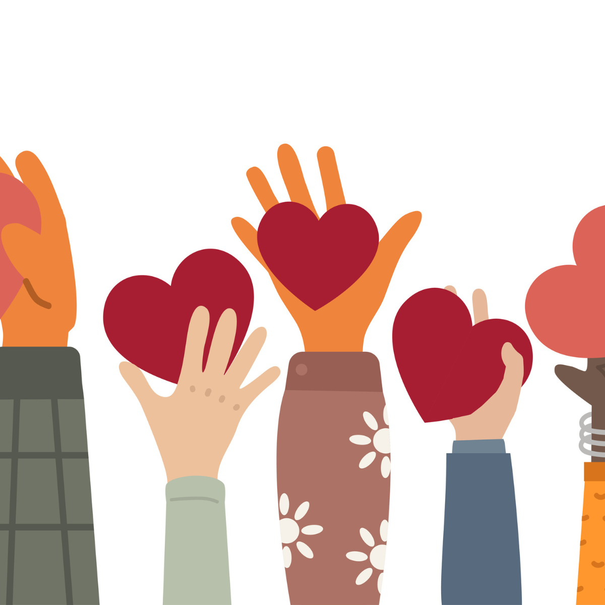 Comic-Arme, deren Hände Herzen tragen